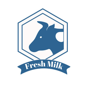 Milk cow logo badge template, some nature drinks label with sample text