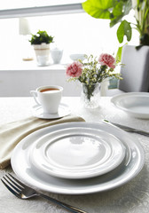 Ceramic tableware on the table