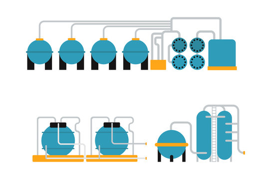 Oil gas storing in cargo service terminal flat vector illustration. 