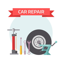 Tire service mechanic elements design concept flat vector.