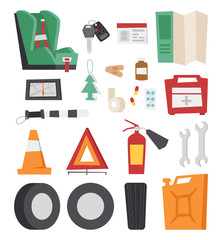 Car drive service elements concept with flat icons and mechanic equipment vector.