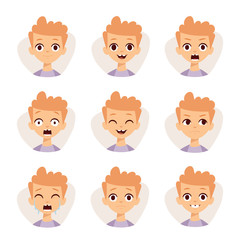 Illustration featuring boy kids showing different facial expressions emotions cartoon vector. 