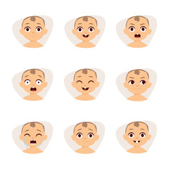 Set of cute baby emoticons very simple but expressive cartoon  faces vector.