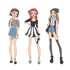 Fashion girls pure beauty colored cartoon sketch flat vector illustration. 