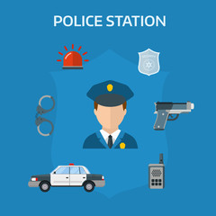 Security elements of the police equipment symbols vector icons. 