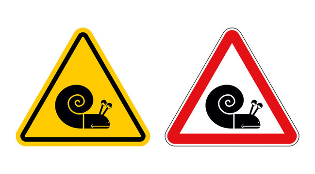 Snail warning sign of attention. Slow motion on road. Insect Haz