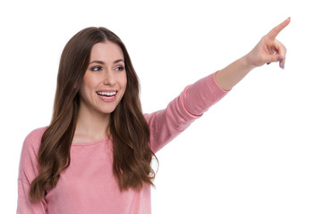 Young woman pointing