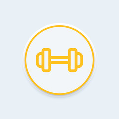 barbell icon, dumbbell pictogram, round line icon with dumbbell, vector illustration