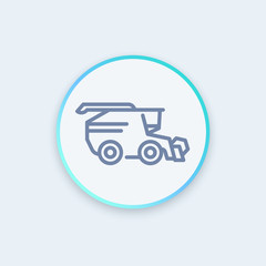 Harvester icon, grain harvester combine, harvester machine round icon, pictogram, vector illustration