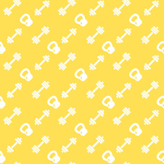 seamless pattern with fitness icons, pattern in yellow and white, vector illustration