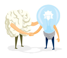 Friendly handshake between brain and idea light bulb