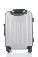 Polycarbonate suitcase isolated on white background