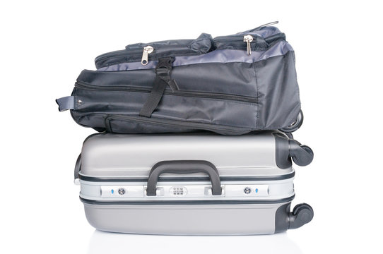 Travel suitcases on white background