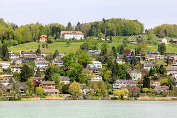 Beautiful view on city of lake in swissland