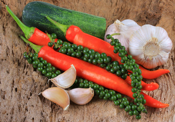 Thailand Series spices on a wooden floor.