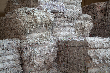White paper packed in bales for recycling