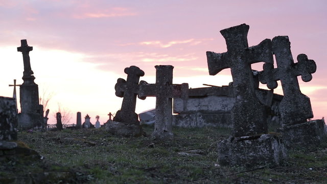 It is very old cemetery. There are many graves from 16 to 21 centuries. It was shot just before sunset therefore some lightflares are very real. Full HD video shot with Canon 6d 25fps and slider.