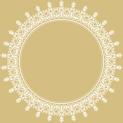 Oriental abstract round frame with arabesques and floral elements. Fine greeting card