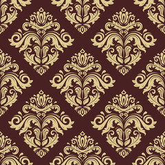 Oriental classic brown and golden ornament. Seamless abstract pattern