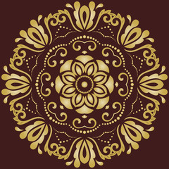 Oriental pattern with arabesques and floral brown and golden elements. Traditional classic ornament