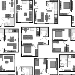 Seamless pattern with architectural projects of apartment and furniture