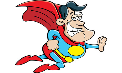 Cartoon illustration of a superhero flying.