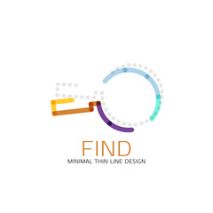 Vector thin line design logo magnifying glass, search and find or zoom logotype concept. Linear minimalistic business icon