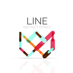 Linear abstract logo, connected multicolored segments of lines geometrical figure