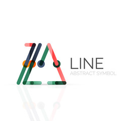 Linear abstract logo, connected multicolored segments of lines geometrical figure