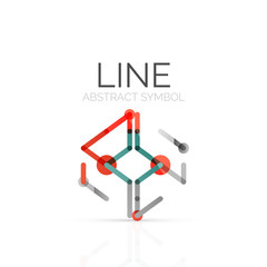 Linear abstract logo, connected multicolored segments of lines geometrical figure