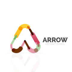 Linear arrow abstract logo, connected multicolored segments of lines in directional pointer figure