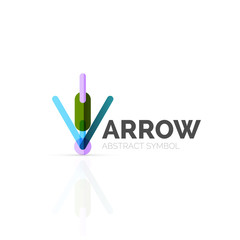 Linear arrow abstract logo, connected multicolored segments of lines in directional pointer figure