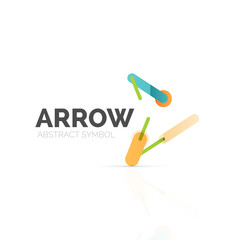 Linear arrow abstract logo, connected multicolored segments of lines in directional pointer figure