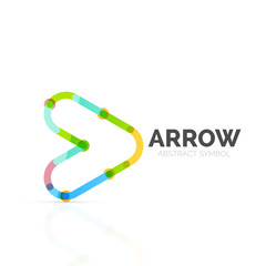 Linear arrow abstract logo, connected multicolored segments of lines in directional pointer figure