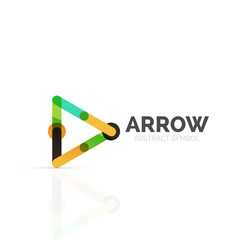 Linear arrow abstract logo, connected multicolored segments of lines in directional pointer figure