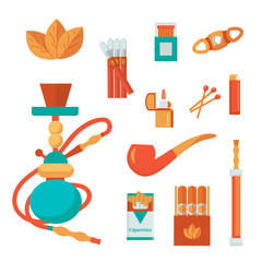 Smoke vector icon set: smoke illustration. Smoke tobacco, smoking pipe, hookah. Isolated flat set of addiction, bad habits