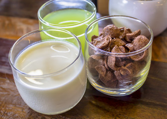 breakfast , milk and corn-flakes 