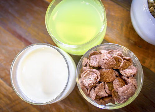 breakfast , milk and corn-flakes 