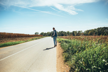 Young traveller walking alone