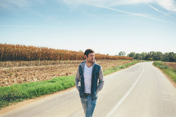 Young traveller walking alone