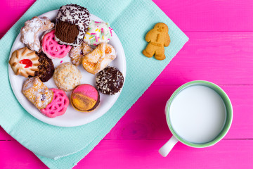 Selection of quality crunchy cookies with milk