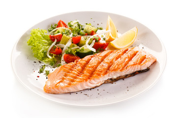 Grilled salmon steak and vegetables 