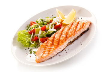 Grilled salmon steak and vegetables 