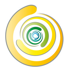 Gedrehte runde Segmente werden zu einem bunten Kaleidoskop, Kreis, rund, zentral - Logo - Piktogramm