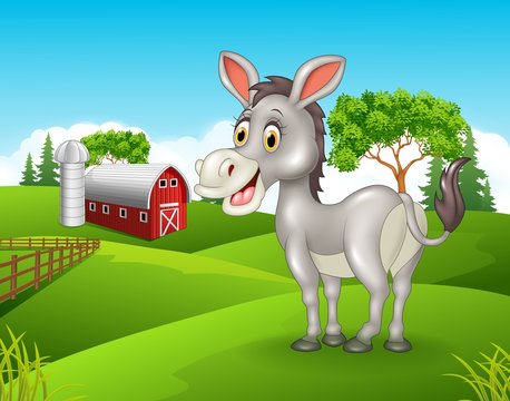 Cartoon happy donkey in the farm