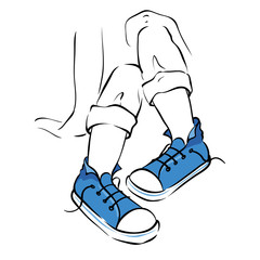 Legs in blue sneakers -- vector illustration