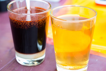 Thai hot coffee, Soft-boiled eggs,antiques thai style in country