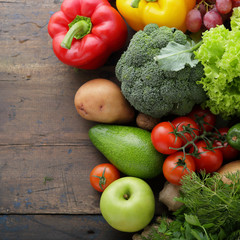 organic vegetables and fruits on boards