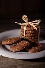 Few cereal biscuits on white plate