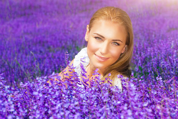 Beautiful woman in lavender field